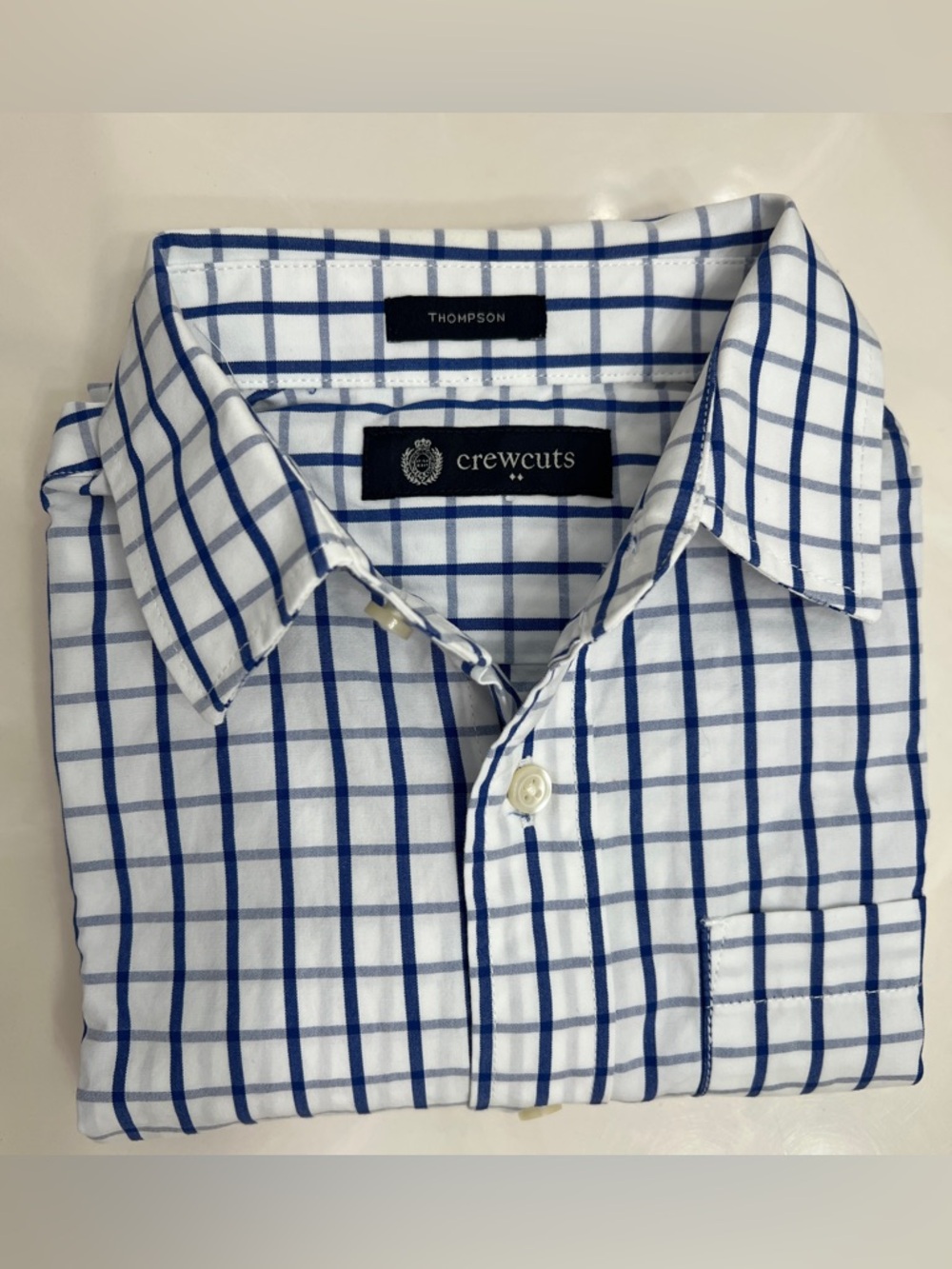 Crewcuts Boys Plaid Long Sleeve Shirt Blue White Size 7